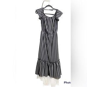 Aqua striped high low tiered dress